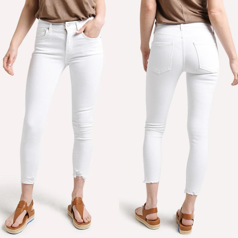 Agolde Sofia Mid Rise Skinny Jeans White Distressed Ankle Raw Hem Size 27